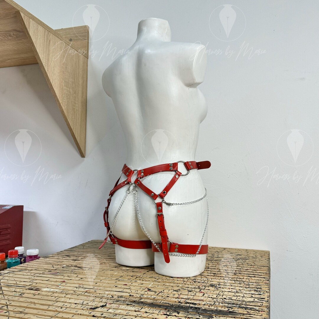 Leather Bondage Lingerie Set | Handmade Luxury 4-Piece with Collar & Skirt - Animal main image 0