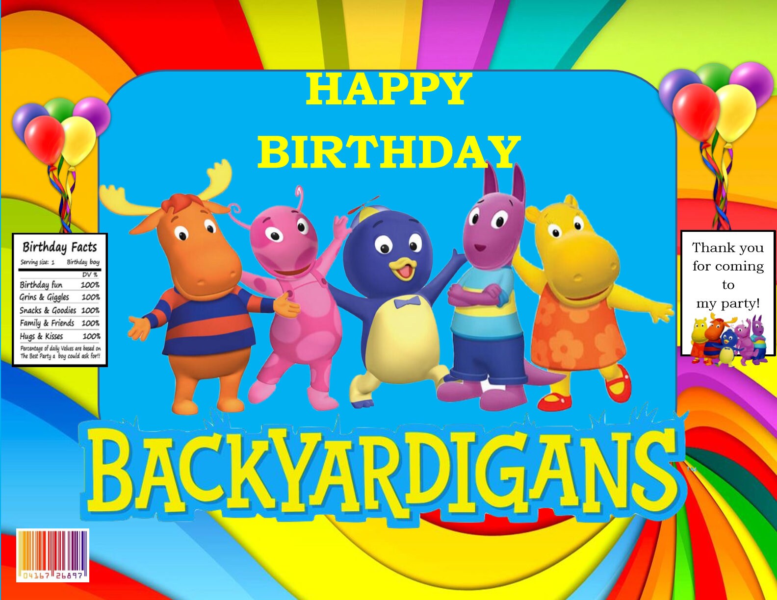 Backyardigans Happy Birthday Chip Bag Etsy