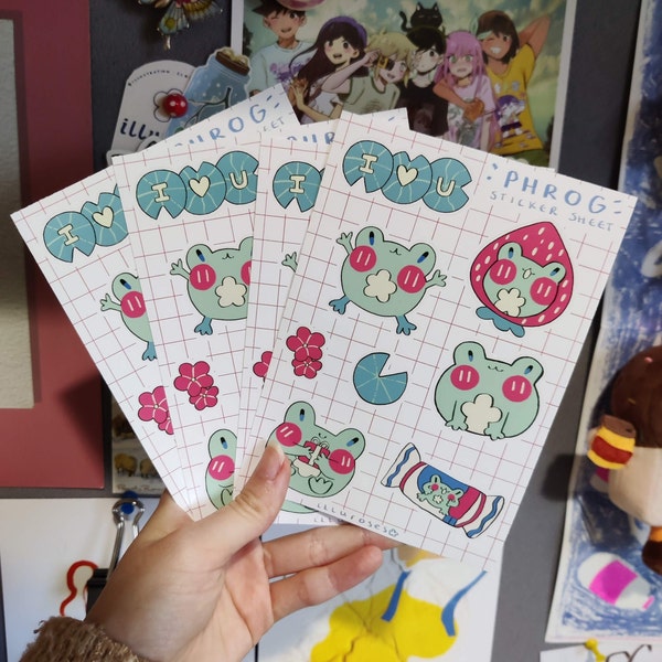 A6 Cute Frogs being cute (PHROG) | STICKER SHEET