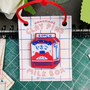 ÉPINGLES EN ARGILE Carton de lait Cadeau fait main en pâte polymère, art, artisanat, japonais, ichigo mignon, FRAISE