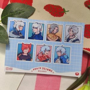 A6 FFXIV Scions of the Seventh Dawn, STICKER SHEET, Thancred, Urianger, Alphinaud, Alisae, Estinien, Y&#39;shtola, Final Fantasy 14, FF14