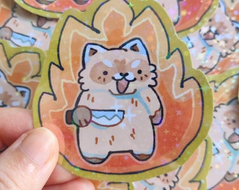 Holographic Glitter Cute Raccoon Sticker, Vinyl Weatherproof Sticker, gift, funny, trash panda, fire, raccoon crimes