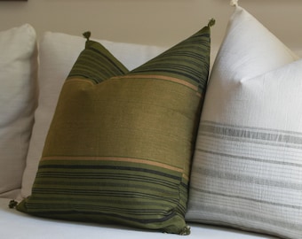 Aki- Green Yellow Black Stripe Pillow Cover