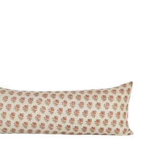 Floral Lumbar Pillow Cover: Terracotta Block Print Linen, USA Made