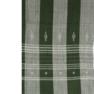 Handwoven Wool Throw Blanket: Green & Ivory Athena Coverlet