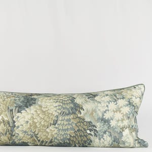 Sage Green Lumbar Pillow Cover: Vintage Tapestry Fabric with Velvet Piping