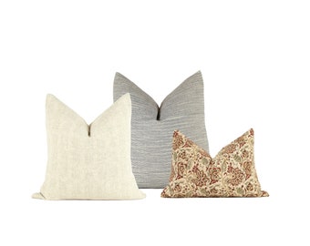 Gray Ivory Floral Pillow Combination