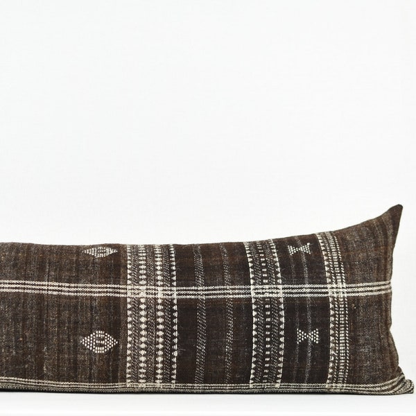 Aruna Long Lumbar- Brown Wool Long Lumbar Pillow Cover
