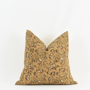 Maisey- Yellow Floral Block Print Cotton Pillow Cover
