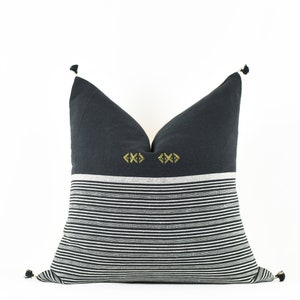 Musim- Black White Stripe Pillow Cover with Yellow Motif