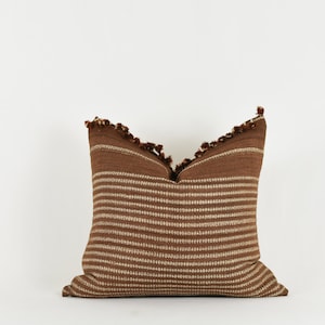 Chandler Rust- Rust Silk Pillow Cover with Ivory Stripes and Pom Detail