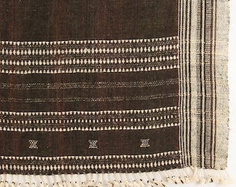 Handwoven Wool Coverlet: Dark Brown Throw Blanket, Fall Decor (38x82 inches)