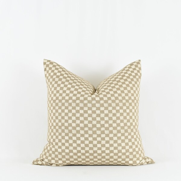 Tatum - Brown and Ivory Checkered printed cotton pillow cover