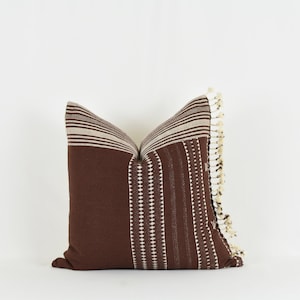 Handwoven Organic Cotton Pillow Cover: Brown Burgundy Earth Tones