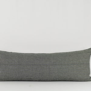 Black Gingham Long Lumbar Pillow Cover: Woven Cotton, Brass Zipper