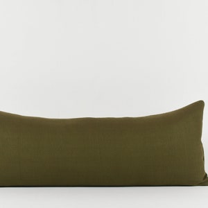Will Long Lumbar pillow - Solid olive green pillow with piping