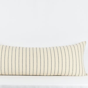 Cooper Long Lumbar - Woven Cotton Black and White Striped Pillow