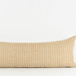 Leaf Block Print Linen Lumbar Pillow: Modern Farmhouse Style