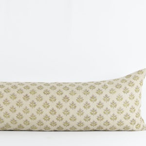 Still - Floral Block print linen long lumbar pillow