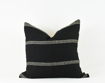 Aria Stripe- Black Indian Woven cotton Stripe Pillow Cover