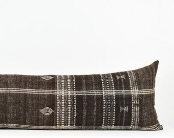 Handwoven Brown Wool Lumbar Pillow Cover: Indian Blanket Brown