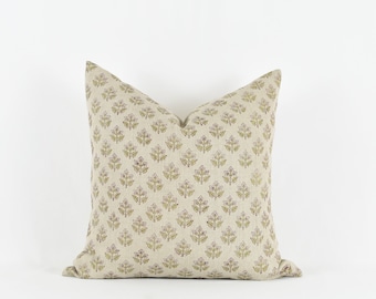 Still - Floral block print linen pillow cover