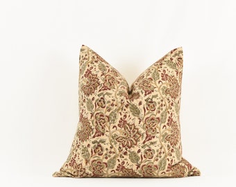 Daphne- Beige Floral Block Print Cotton Pillow Cover