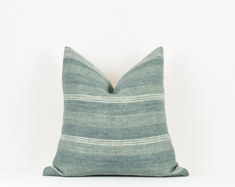 Neel Stripe- Aqua Indian Wool Stripe Pillow Cover