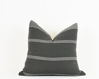 Aria Charcoal- Charcoal Gray Stripe Cotton Pillow Cover