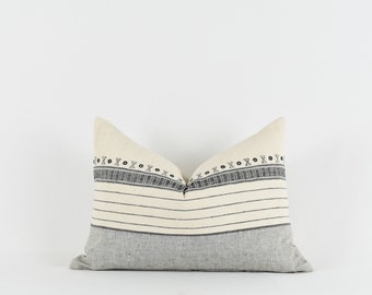 Erianna Black - Woven Cotton pillow cover with mirror work details. California cool pillow, Modern Farmhouse pillow