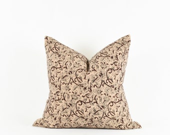 Christy -Neutral Block print cotton pillow cover