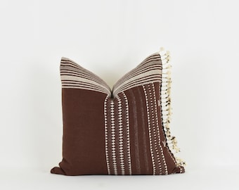 Handwoven Organic Cotton Pillow Cover: Brown Burgundy Earth Tones