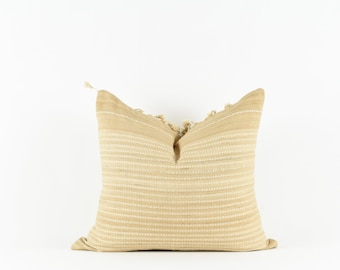 Chandler Beige- Beige Silk with Cream Stripe Pom Pillow Cover