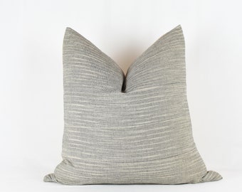 Brenna- Gray and White Cotton Striped Pillow Cover