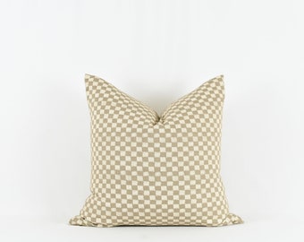 Tatum - Brown and Ivory Checkered printed cotton pillow cover