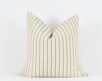 Cooper- Ivory and Black Vertical Stripe Cotton Pillow Cover