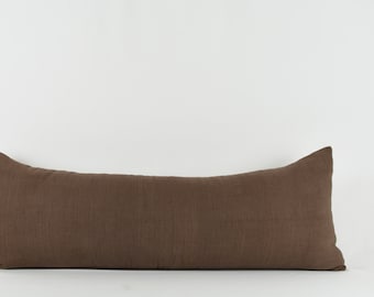 Brown Linen Long Lumbar Pillow Cover: Exposed Brass Zipper
