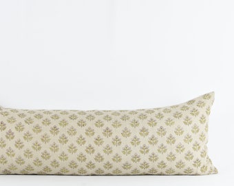 Still - Floral Block print linen long lumbar pillow