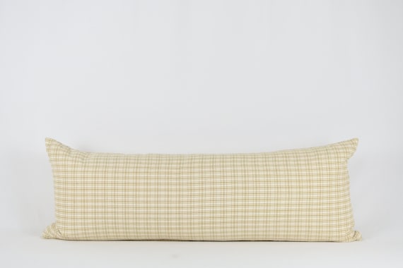 Handwoven Cotton Lumbar Pillow Cover: Ivory Beige Check, Brass Zipper