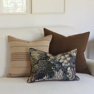 Botanical Tapestry Pillow Cover: Brown Velvet Piping, Forest Print image 3