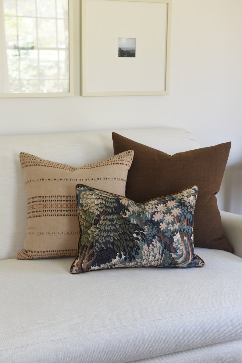 Botanical Tapestry Pillow Cover: Brown Velvet Piping, Forest Print image 3