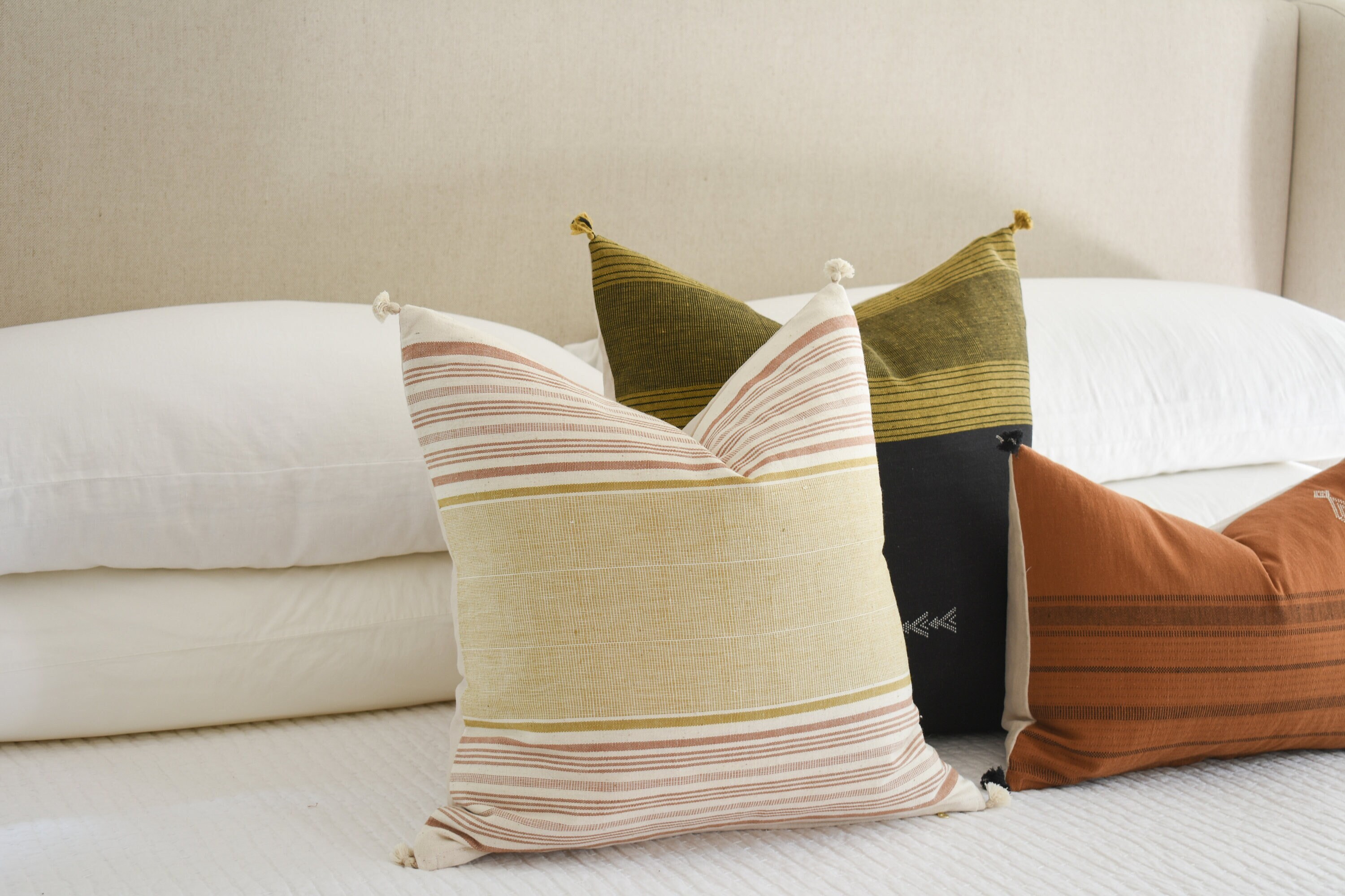 Osin White and Orange Striped Pillow - Norway