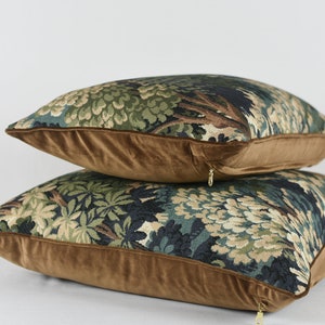 Botanical Tapestry Pillow Cover: Brown Velvet Piping, Forest Print image 6