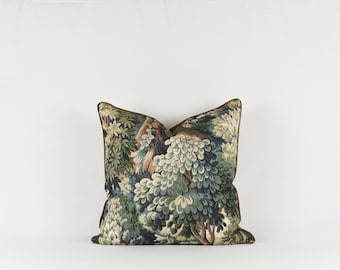 Botanical Tapestry Pillow Cover: Brown Velvet Piping, Forest Print