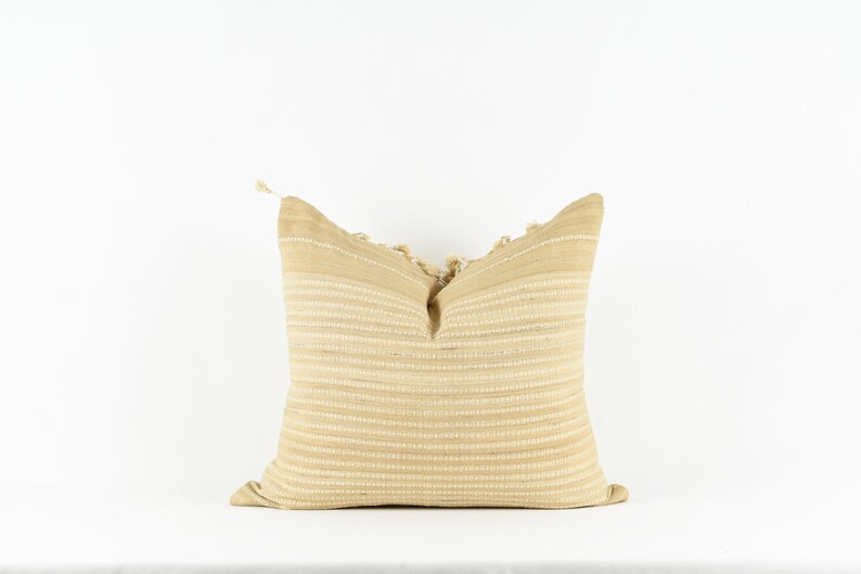 Chandler Beige Beige Silk with Cream Stripe Pom Pillow Cover image 1