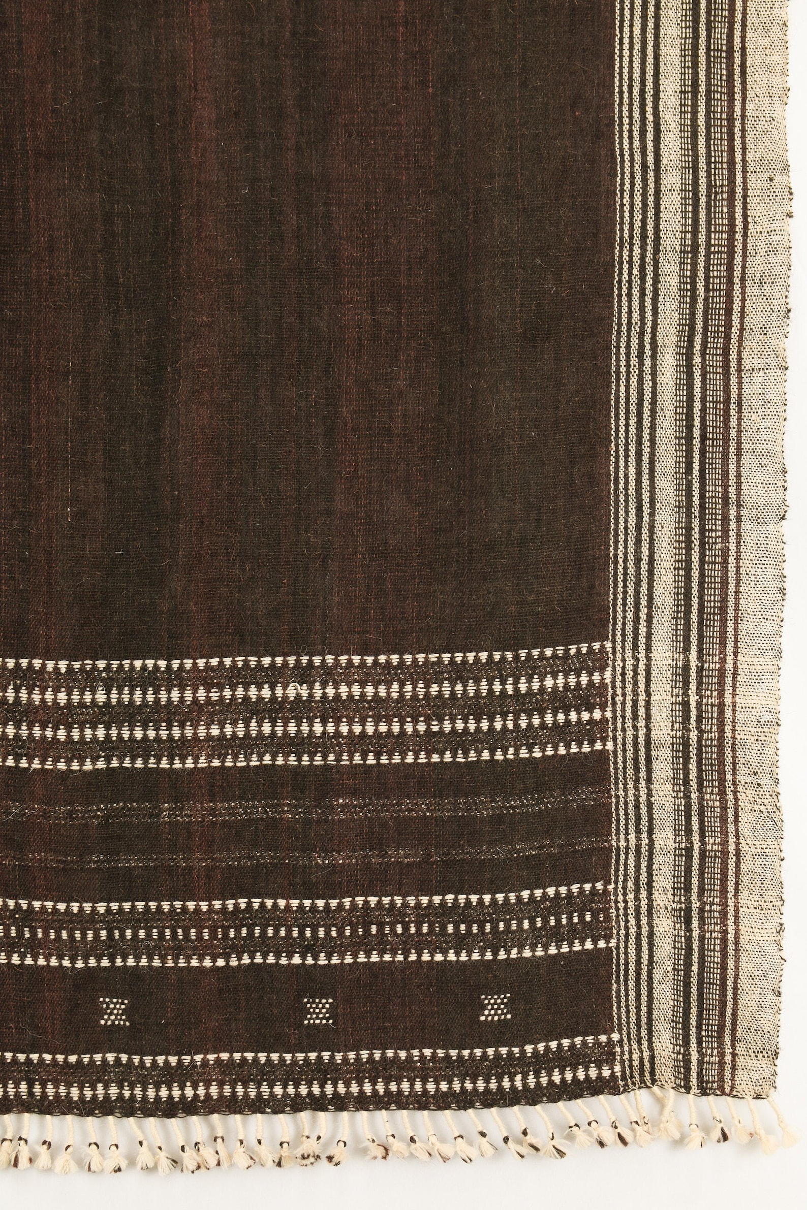 Handwoven Wool Coverlet: Dark Brown Throw Blanket, Fall Decor (38x82 inches)