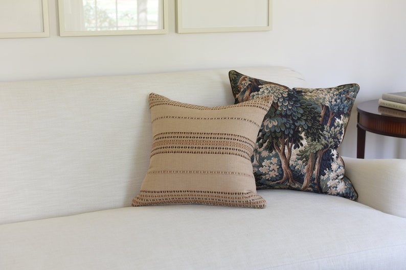 Botanical Tapestry Pillow Cover: Brown Velvet Piping, Forest Print image 7