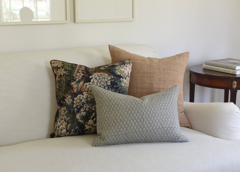 Botanical Tapestry Pillow Cover: Brown Velvet Piping, Forest Print image 5