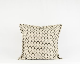 Hand Block Printed Linen Pillow Cover: Brown Floral Azura Pillow