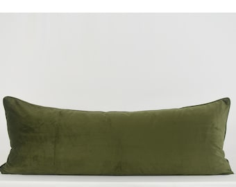 Funda de almohada lumbar de terciopelo verde: Almohada larga tipo cilíndrica, fabricada en EE. UU.